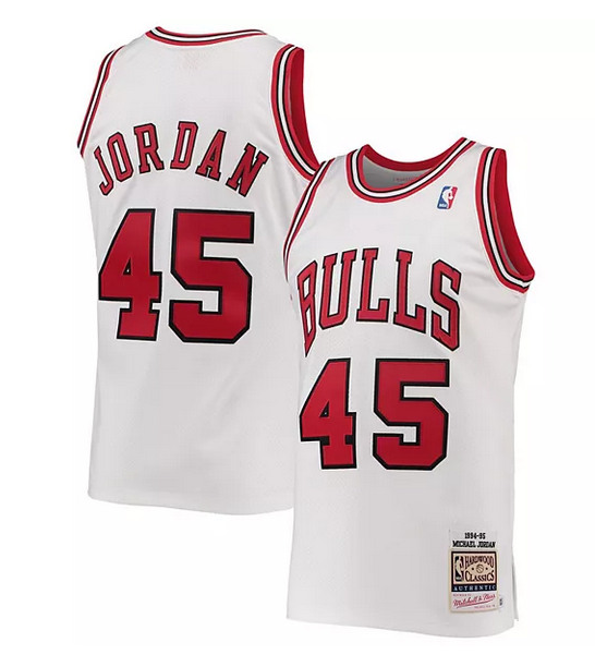 Men's Chicago Bulls #45 Michael Jordan White/Red 1994-95 Throwback Stitched Basketball Jersey